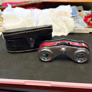 Red and Silver Opera Glasses with Black Case Selki 2.5x Japan